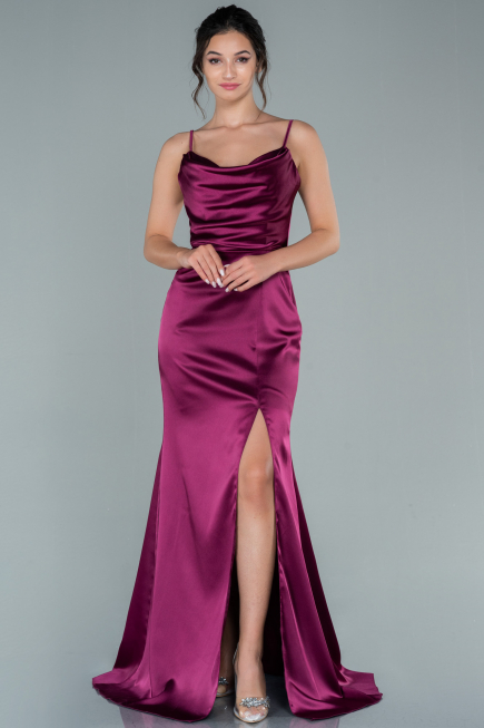 Robe de Soirée Longue Satin Couleur Cerise ABU1938