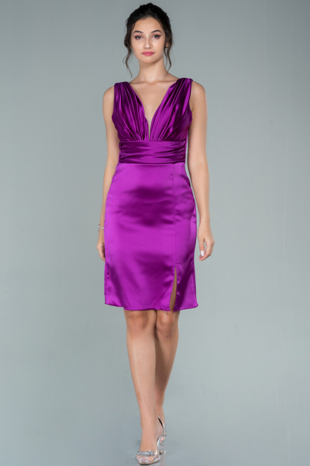 Robe De Cérémonie Satin Courte Violet ABK1444
