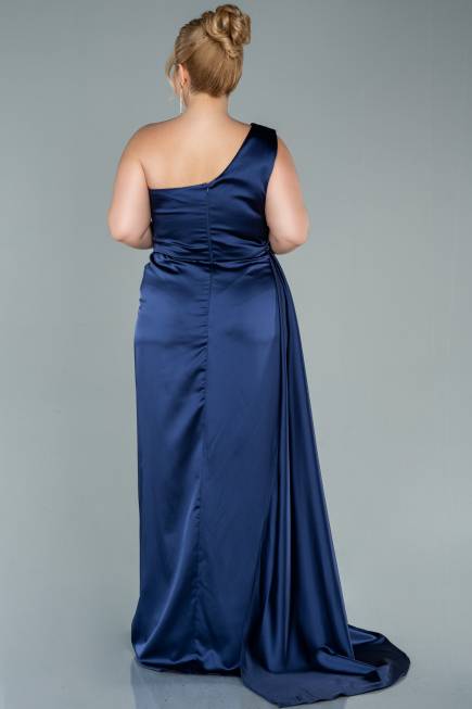Robe de Soirée Grande Taille Longue Satin Bleu Marine ABU2531