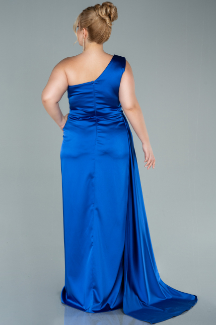 Robe de Soirée Grande Taille Longue Satin Bleu Saxe ABU2531