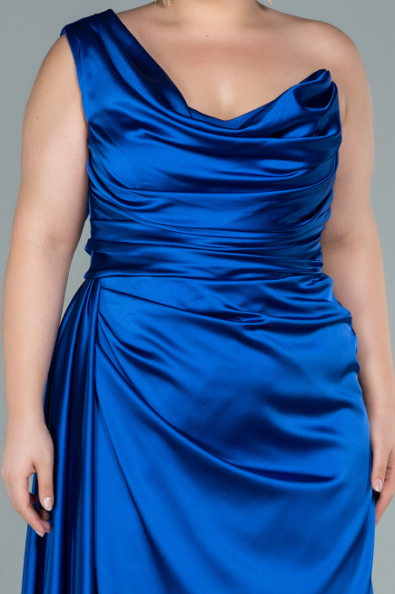 Robe de Soirée Grande Taille Longue Satin Bleu Saxe ABU2531