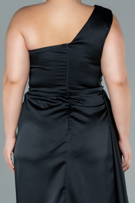Robe de Soirée Grande Taille Longue Satin Noir ABU2531