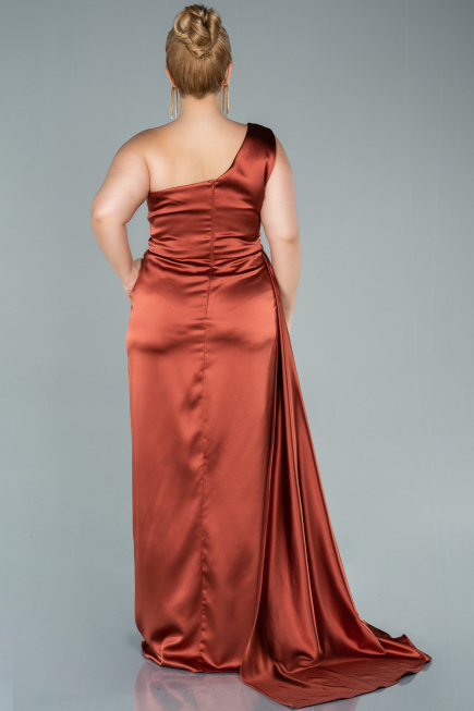 Robe de Soirée Grande Taille Longue Satin Marron clair ABU2531