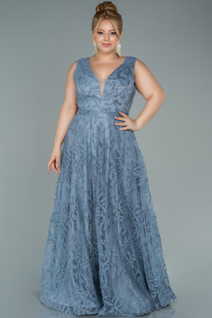 Robe de Soirée Grande Taille Longue Gris ABU2537