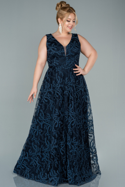 Robe de Soirée Grande Taille Longue Bleu Marine ABU2537