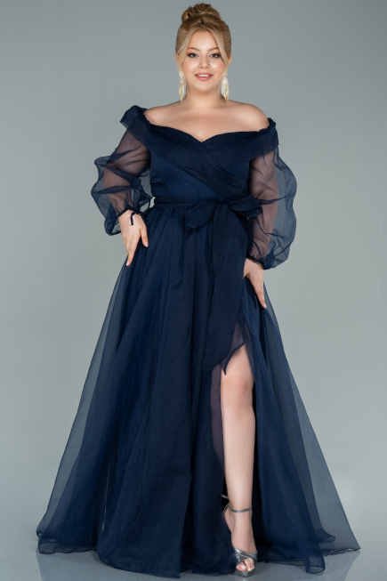 Robe Grande Taille Longue Bleu Marine ABU1535