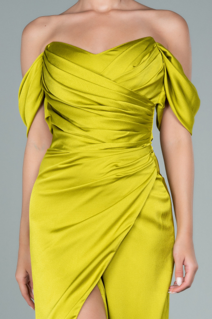 Robe De Cérémonie Satin Midi Pistache vert ABK1404