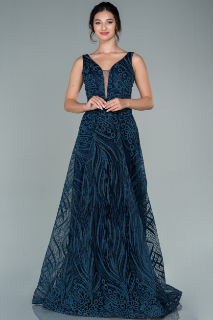 Robe de Soirée Longue Bleu Marine ABU2418