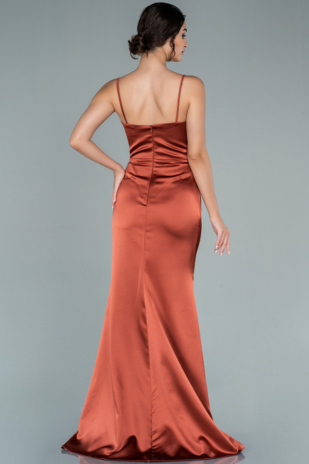 Robe De Soirée Satin Longue Marron clair ABU1938