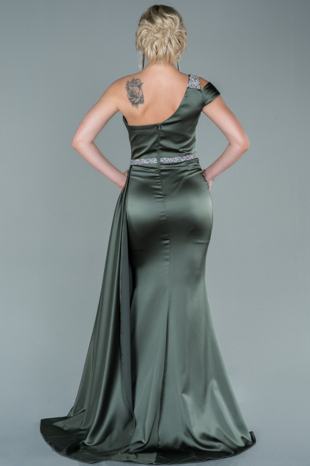 Robe De Soirée Satin Longue Kaki ABU2363