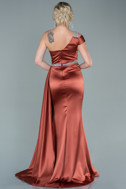 Robe De Soirée Satin Longue Marron clair ABU2363