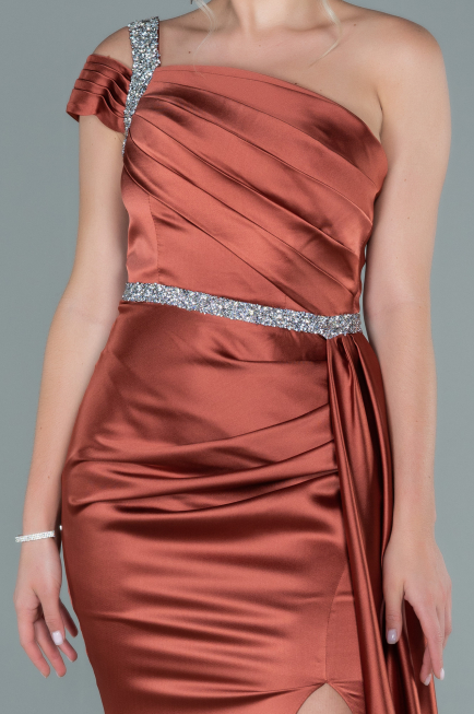 Robe De Soirée Satin Longue Marron clair ABU2363
