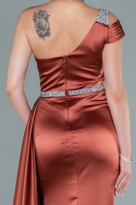 Robe De Soirée Satin Longue Marron clair ABU2363