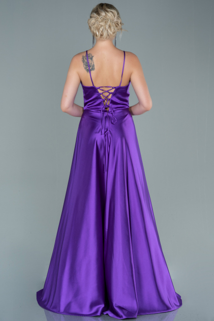 Robe De Soirée Satin Longue Violet ABU1458