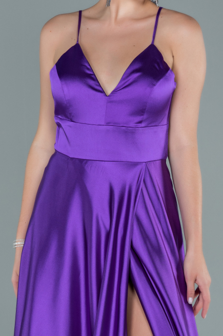 Robe De Soirée Satin Longue Violet ABU1458