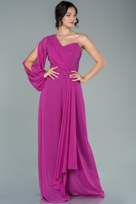 Robe de Cérémonie Longue Mousseline Fushia ABT078