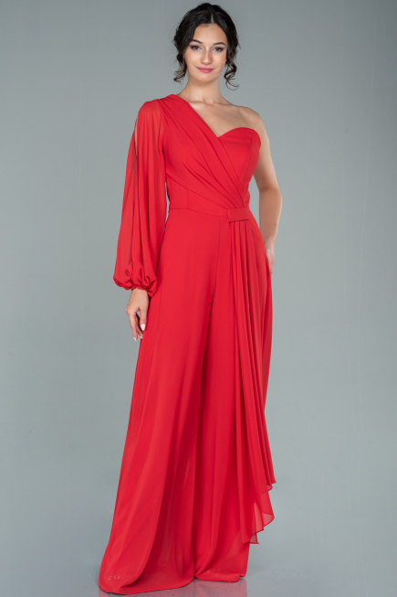 Robe de Cérémonie Longue Mousseline Rouge ABT078