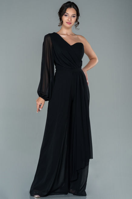 Robe de Cérémonie Longue Mousseline Noir ABT078