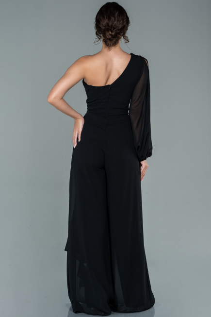 Robe de Cérémonie Longue Mousseline Noir ABT078