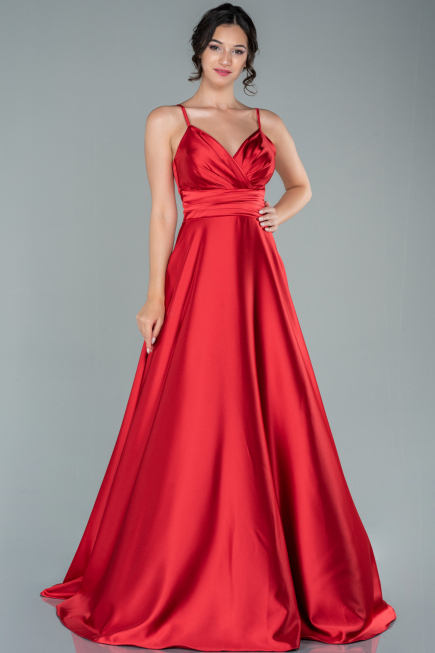Robe de Soirée Longue Satin Rouge ABU2375