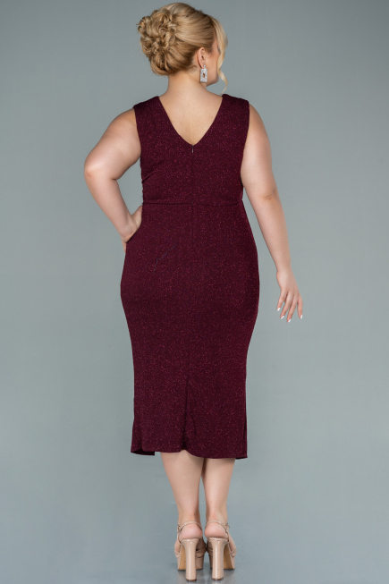 Robe de Soirée Grande Taille Midi Rouge Bordeaux ABK1492