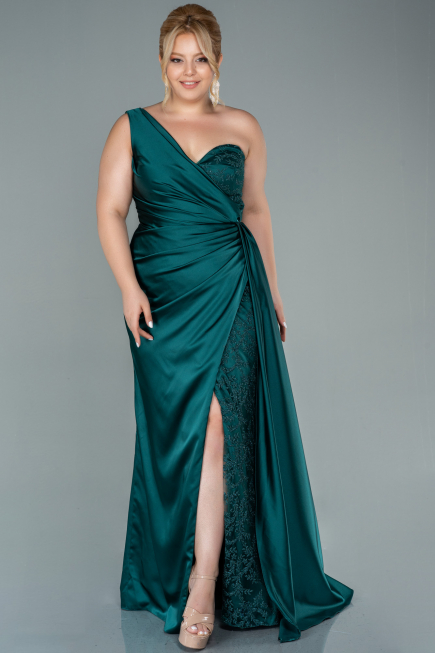 Robe de Soirée Grande Taille Longue Satin Émeraude ABU2559