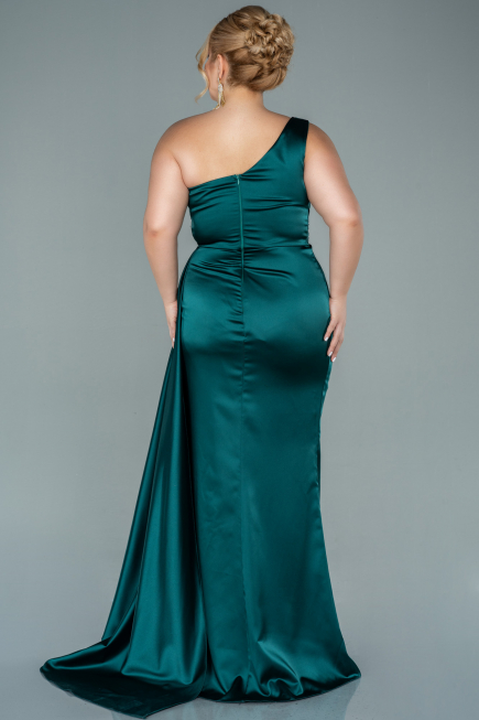 Robe de Soirée Grande Taille Longue Satin Émeraude ABU2559