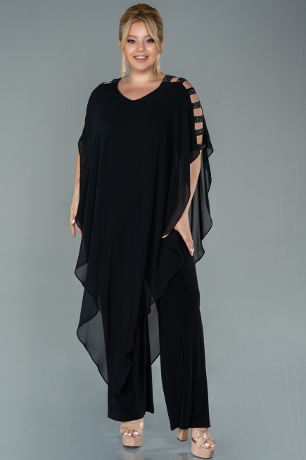Robe de Soirée Grande Taille Mousseline Noir ABT080