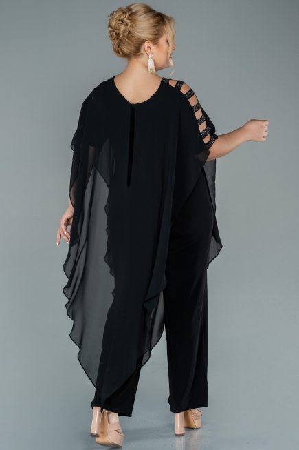 Robe de Soirée Grande Taille Mousseline Noir ABT080