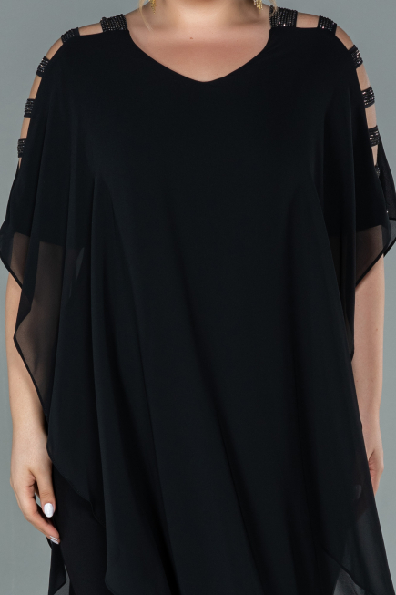 Robe de Soirée Grande Taille Mousseline Noir ABT080