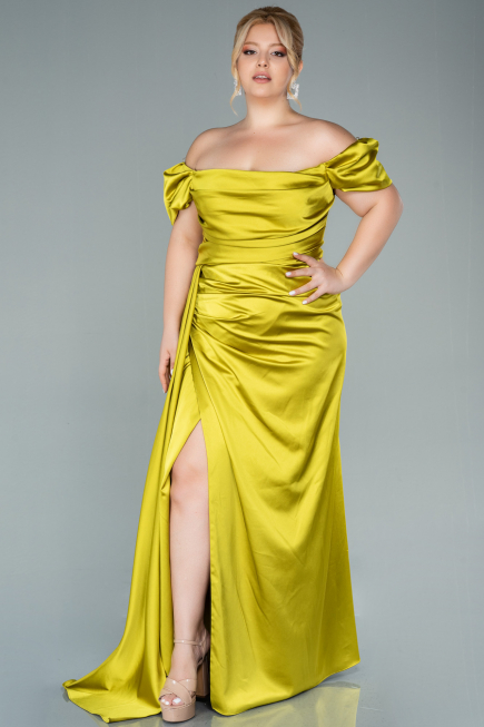 Robe De Soirée Grande Taille Satin Longue Pistache vert ABU1626