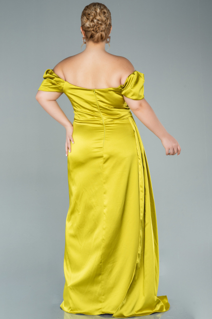 Robe De Soirée Grande Taille Satin Longue Pistache vert ABU1626