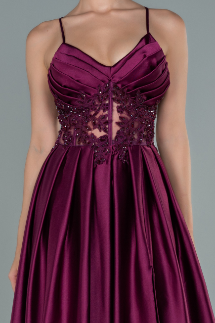 Robe de Soirée Longue Satin Prune ABU2583