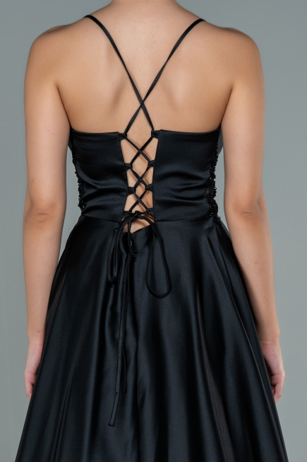 Robe de Soirée Longue Satin Noir ABU2583