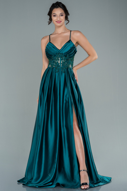 Robe de Soirée Longue Satin Émeraude ABU2583