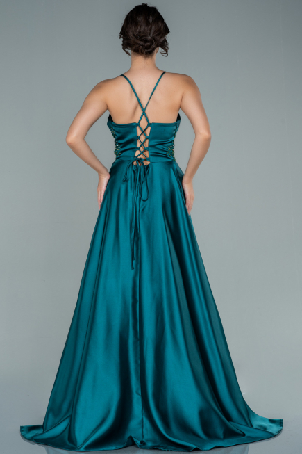Robe de Soirée Longue Satin Émeraude ABU2583