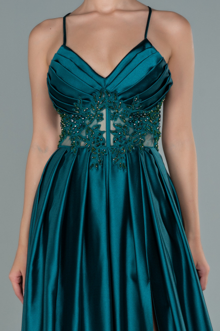 Robe de Soirée Longue Satin Émeraude ABU2583