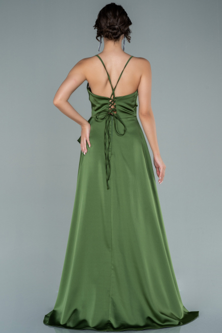 Robe de Soirée Longue Satin Kaki ABU1843