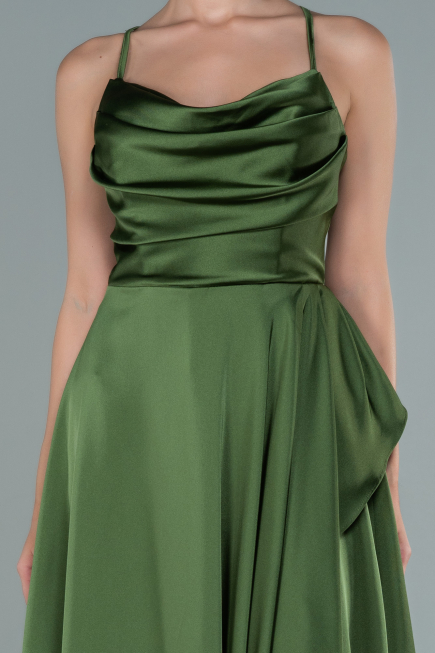 Robe de Soirée Longue Satin Kaki ABU1843