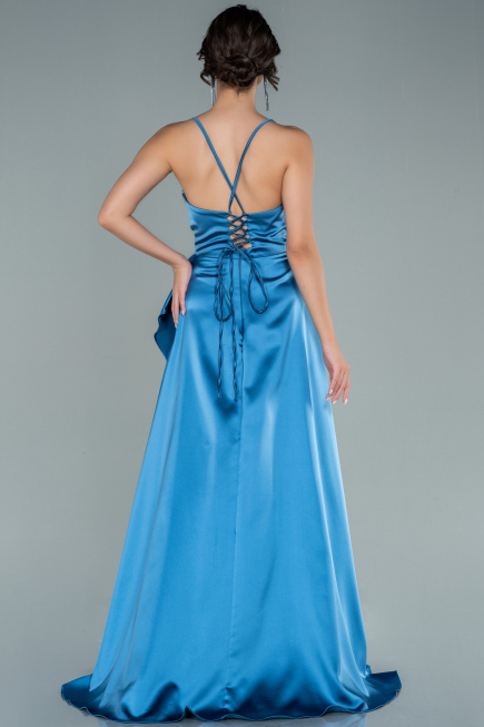 Robe de Soirée Longue Satin Indigo ABU1843