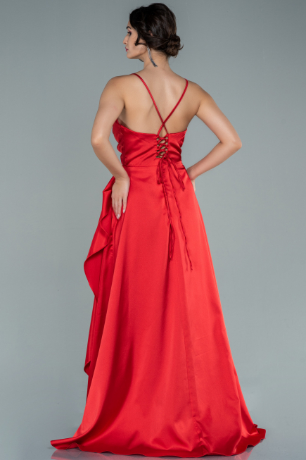 Robe de Soirée Longue Satin Rouge ABU1843