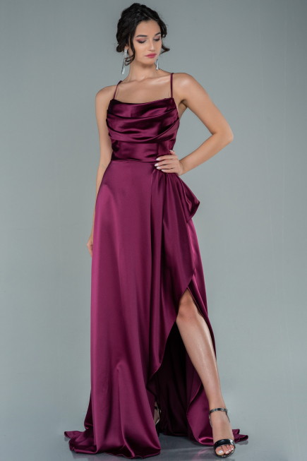 Robe de Soirée Longue Satin Prune ABU1843