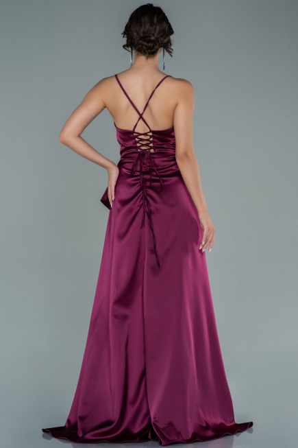 Robe de Soirée Longue Satin Prune ABU1843