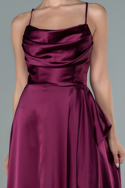 Robe de Soirée Longue Satin Prune ABU1843
