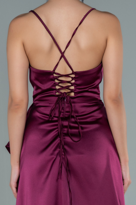 Robe de Soirée Longue Satin Prune ABU1843