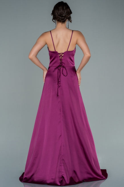 Robe de Soirée Longue Satin Prune ABU1458