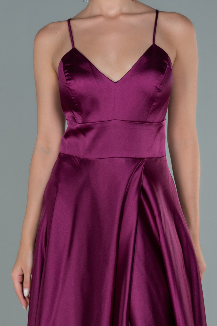 Robe de Soirée Longue Satin Prune ABU1458