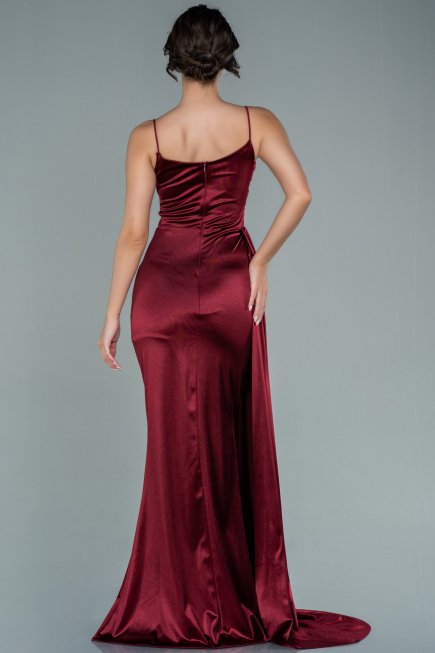 Robe de Soirée Longue Satin Rouge Bordeaux ABU2592