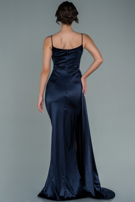 Robe de Soirée Longue Satin Bleu Marine ABU2592