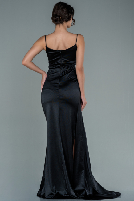 Robe de Soirée Longue Satin Noir ABU2592